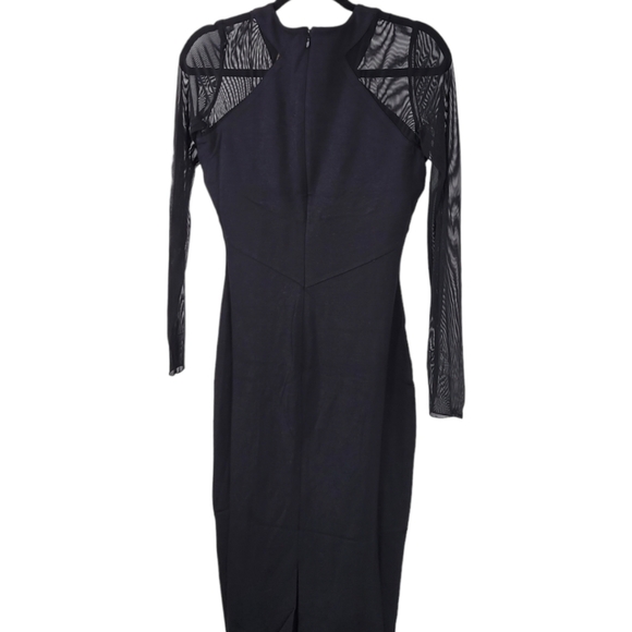 NWT Catherine Malandrino 2 Jacinta Black Mesh Midi Sheath Dress LBD Elegant Edgy - Picture 3 of 11